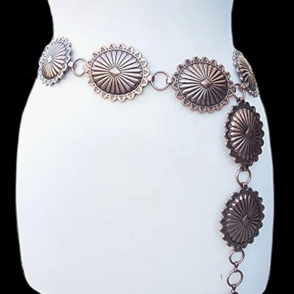 Western Concho Copper-tone Western Boho Statement Chain Concho Belt